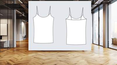 Female tank top vector template isolated on a grey background. Front and back view. Outline fashion technical sketch of clothes model. Wall mural