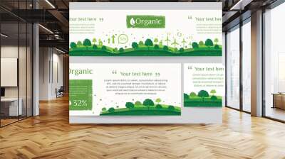 Vector set of nature, ecology, organic, environment banners. Web banner of Clean green environment with grunge style Wall mural