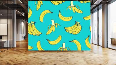 Banana seamless pattern, vector background with yellow bananas for Hawaiian shirt Wall mural