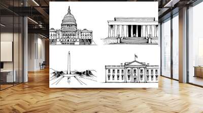 United States Capitol Building, White House, Washington Monument, Lincoln Memorial vector illustration. USA vector landmarks set isolated on white background Wall mural