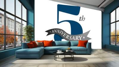 5th anniversary vector logo illustration. 5 years anniversary celebration design logotype with number and ribbon. five years celebration event sign symbol on white background. Wall mural