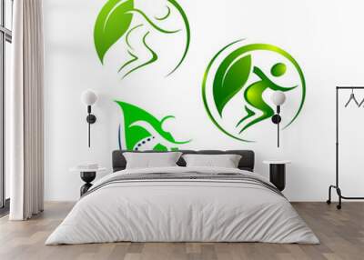 abstract healthy people logo design vector with herbal and green elements illustrations Wall mural