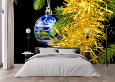 Christmas tree ornaments  on dark Wall mural