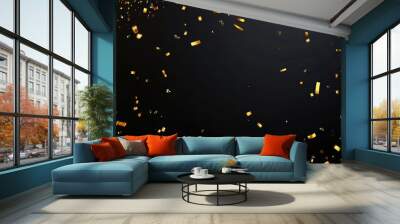 a black and gold background with confetti and streamers in the middle of the frame and a black background with confetti and gold confetti in the middle, high quality photo Wall mural