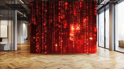 a glowing, abstract background of red binary code and digital lines, detailed and intricate image Wall mural