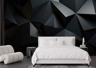 Abstract dark wide black texture with geometric triangular 3d triangles pattern wall background banner illustration, textured backdrop for design web, wallpaper, Generative AI Wall mural