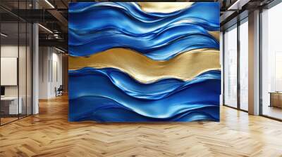 blue wave texture gold background, high definition photo Wall mural