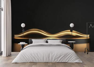 gold black podium background 3d golden product line stage dark platform wave display Wall mural