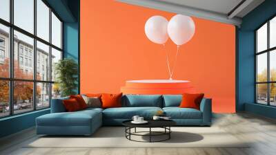 mockup orange podium for product with balloon, detailed high definition image Wall mural