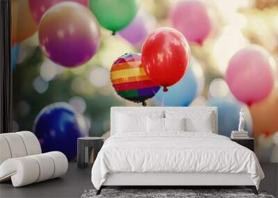 pride month celebration with balloons on background, detailed hyper realistic image Wall mural