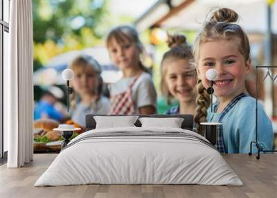 A group of children hosting a bake sale to raise money for a local animal shelter Wall mural