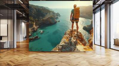 Showcase the power of the human body in nature with photos of people hiking rock climbing Wall mural