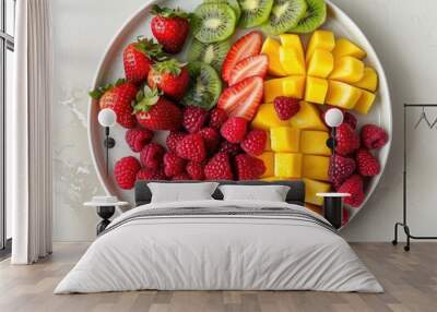 A bowl of fruit with strawberries and kiwifruit Wall mural