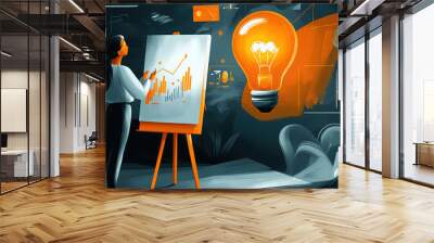 A woman demonstrates a chart of energy and electricity on a drawing board Wall mural