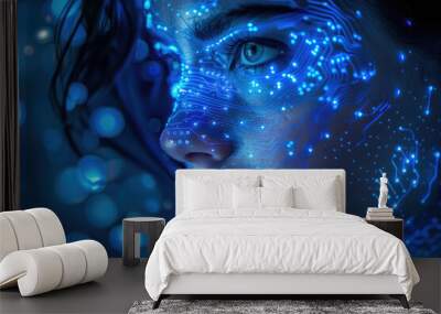 Artificial intelligence recognition of faces Wall mural