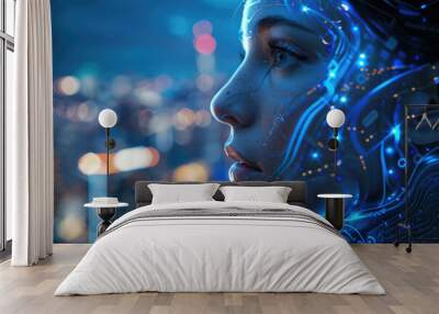 Artificial intelligence recognition of faces Wall mural