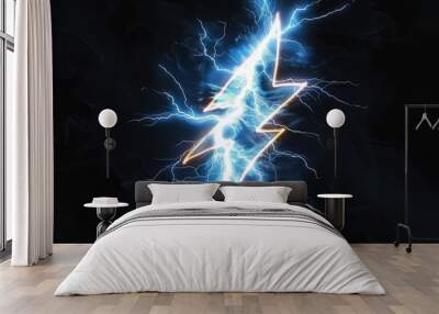 Black background, blue bright lightning Wall mural