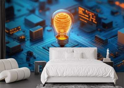 Bright light bulbs and circuit boards Wall mural