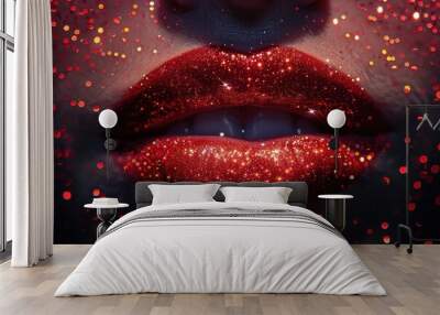 Close up of red shiny lips Wall mural