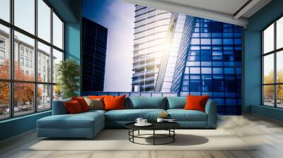 detail of glass architectures in blue tone. Wall mural