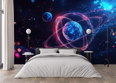 Electrons and atoms in the universe. Technology concept Wall mural