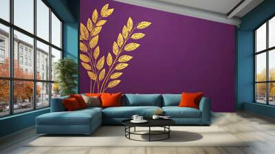 Golden rice ears with purple background Wall mural