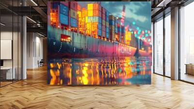 Large ports and container freight ships Wall mural