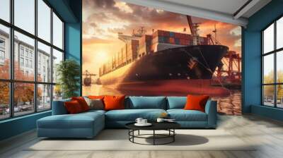 Large ports and container freight ships Wall mural