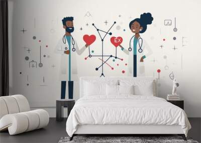 Medical staff holding red hearts in their hands Wall mural