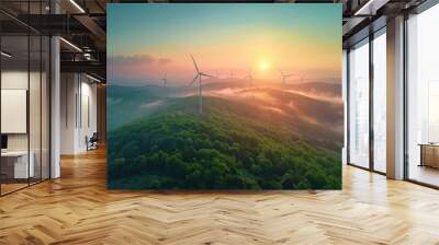 The wind turbine on the mountaintop Wall mural