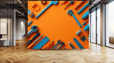 tools and yellow construction helmet on a white background with copy space Wall mural