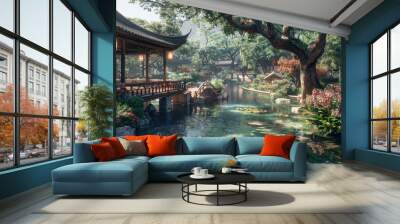 Traditional ancient Chinese gardens Wall mural