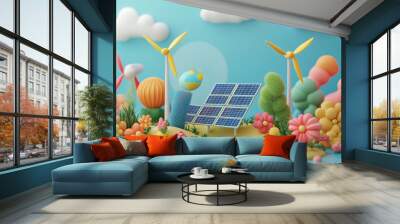 Wind power generation, houses, models, solar power generation Wall mural