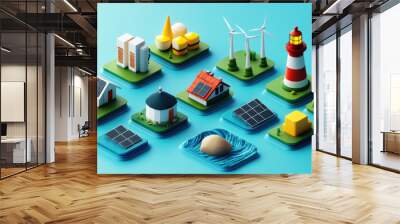 Wind turbines and solar energy, models, icon sets Wall mural