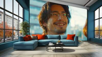 Young Japanese man riding bus Wall mural