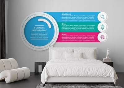 Infographics in the form of flat magnifying glass. Pie chart, graph, diagram with 3 steps, options, parts, processes. Vector business template. Wall mural