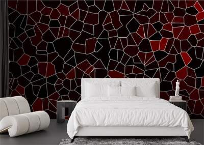 Dark red and black Broken Stained Glass Background with white lines. Voronoi diagram background. Seamless pattern with 3d shapes vector Vintage Illustration background. Geometric Retro tiles pattern Wall mural