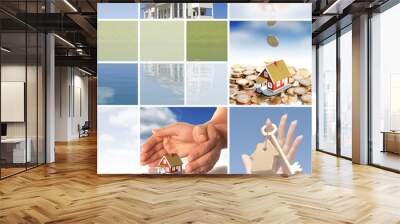 Invest in real estate. Business collage. Wall mural