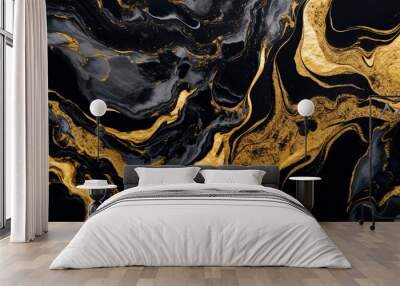 abstract black and gold marble background. Generative AI Wall mural