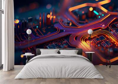 Abstract circuit cyberspace design created with Generative Ai technology Wall mural