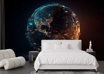 Connection lines around the Earth's surface, future technology backdrop with circles and lines. Internet, social media, travel, or logistical concepts. Generative AI Wall mural