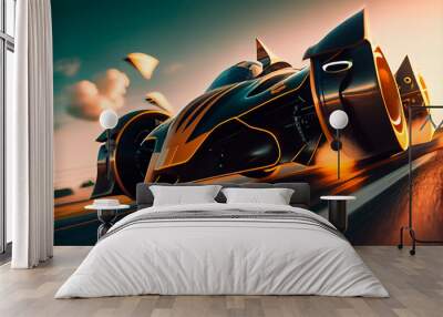 Futuristic racing formula at fast ride to finish. Generative AI Wall mural