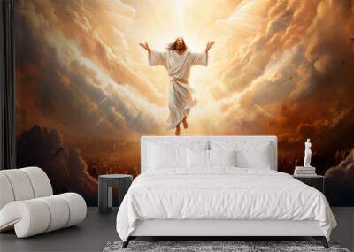 god of jesus in the rays of the sun. religion and god concept. Wall mural