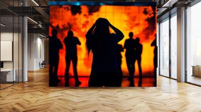 silhouette of man with red and yellow light on stock market background Wall mural