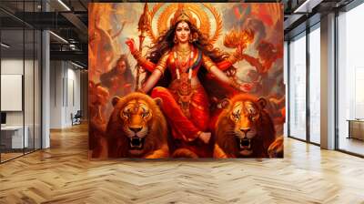 vector illustration of happy lord durga, festival of durga Wall mural