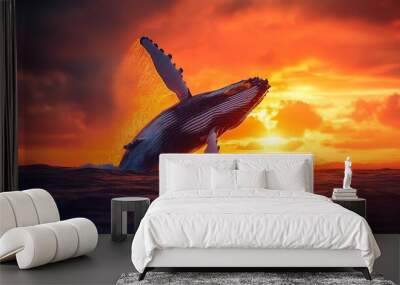 whale in the ocean at sunset Wall mural