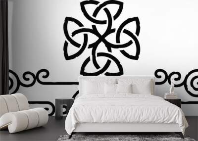 Curved Spiral Lines Border, Header, Footer - Celtic Triquetra Knot Wall mural