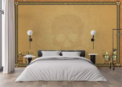 Wide Parchment with Knot Frame, Warriors, Banner, Skull Wall mural