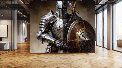 A great warrior knight, his armor weathered but shining with hints of ancient battles fought and won. Wall mural