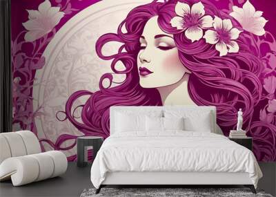 Purple is a graceful woman with flowing hair and floral touches in the Art Nouveau style
 Wall mural